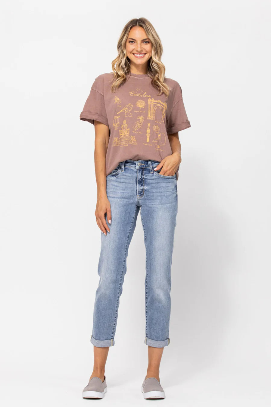 Core Midrise Bleach Wash Boyfriend Jeans 82335