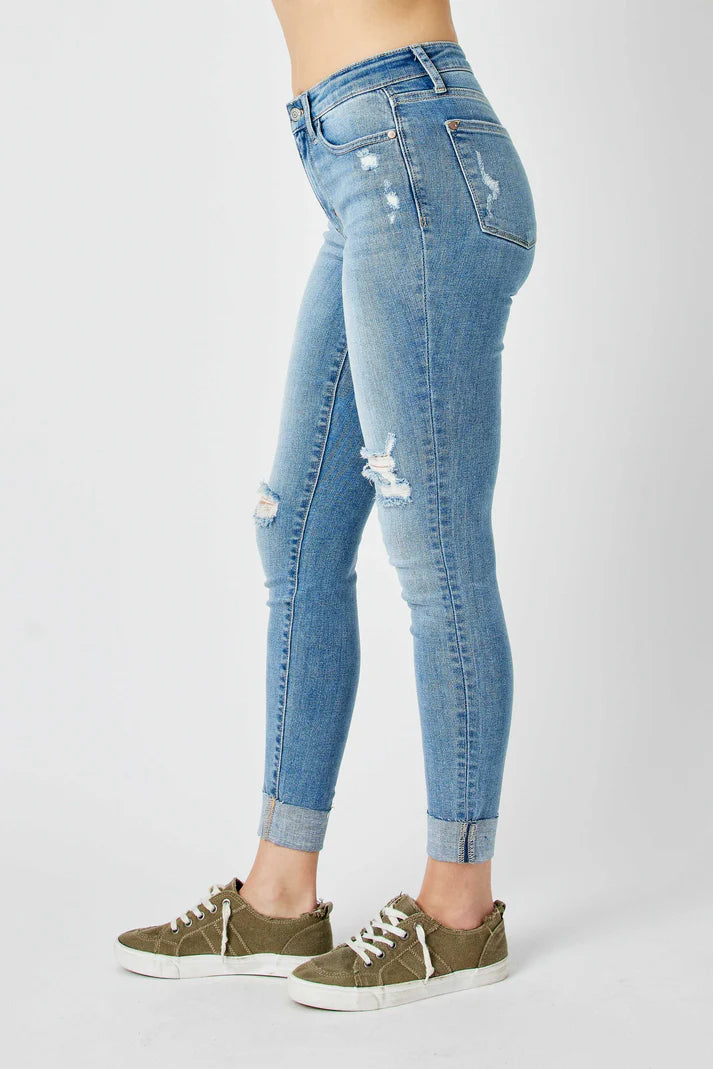 Mid Rise Destroy & Cuff Skinny Jeans 82528