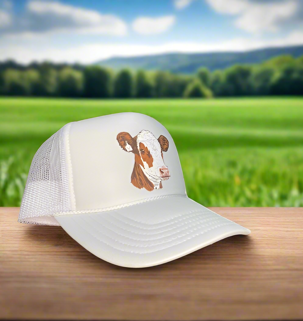 White Hereford Cow Trucker SnapBack Hat