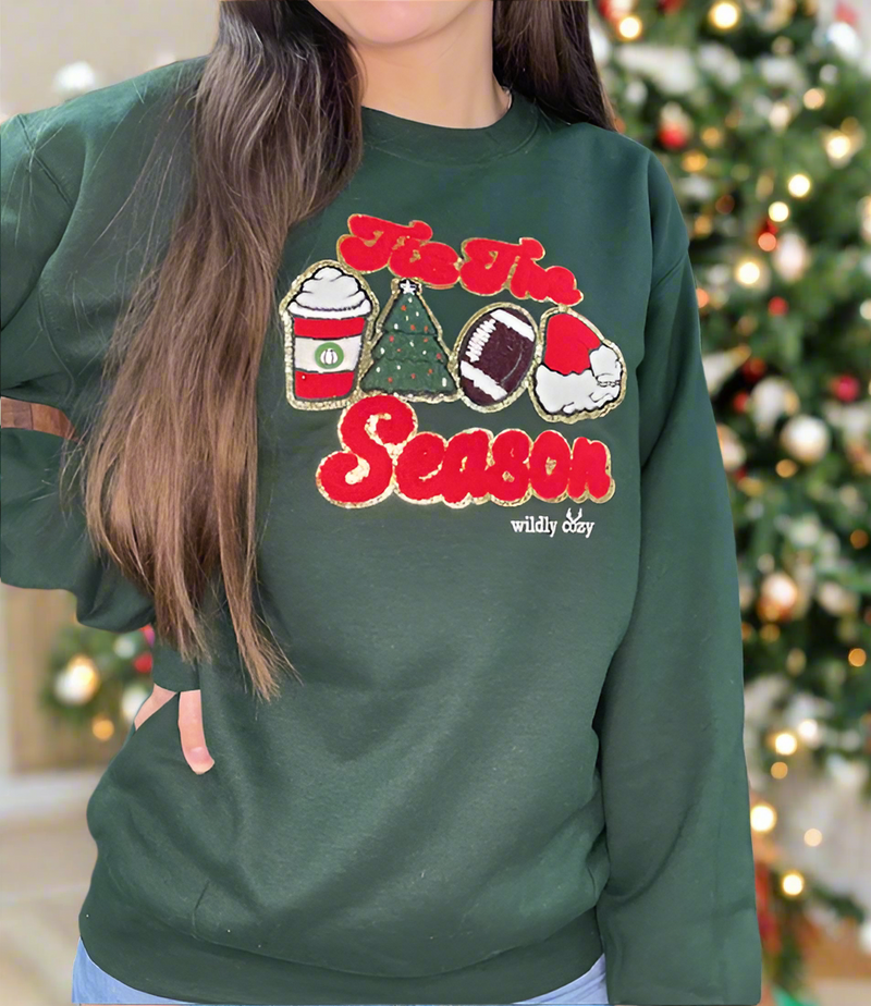 Tis the Christmas Season Patch Sweatshirt Forest