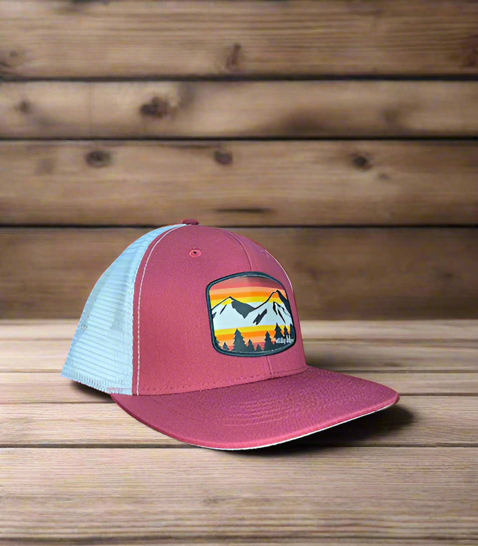 Mountain Scene Burgundy SnapBack Hat