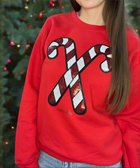 Candy Cane Sequin Patch Sweatshirt Red