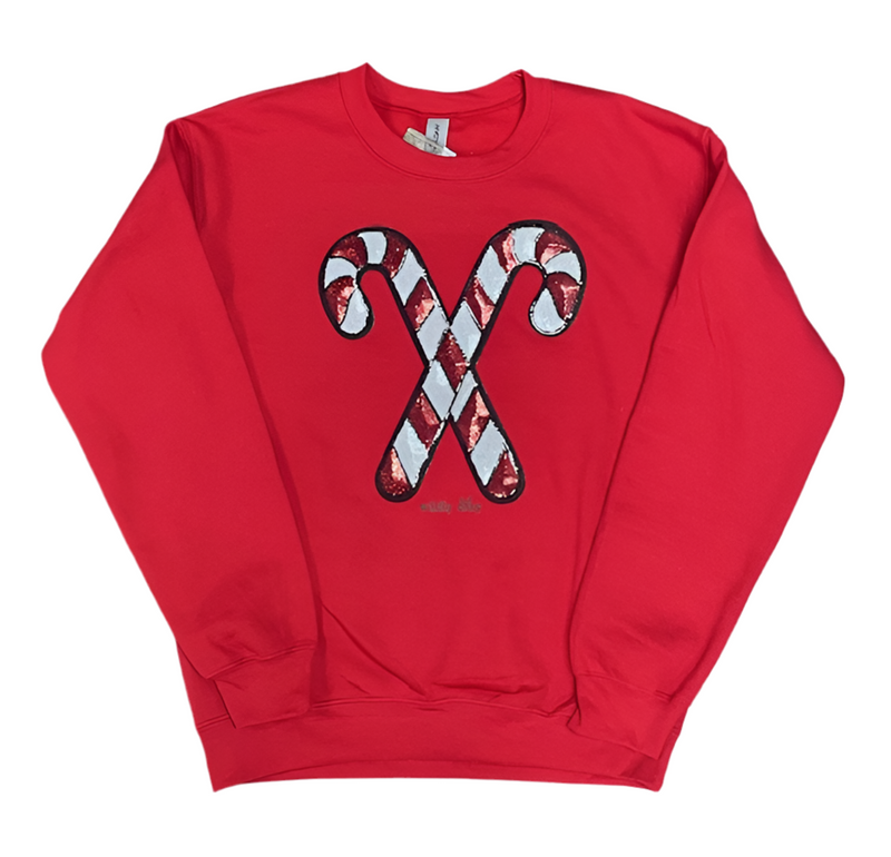 Candy Cane Sequin Patch Sweatshirt Red