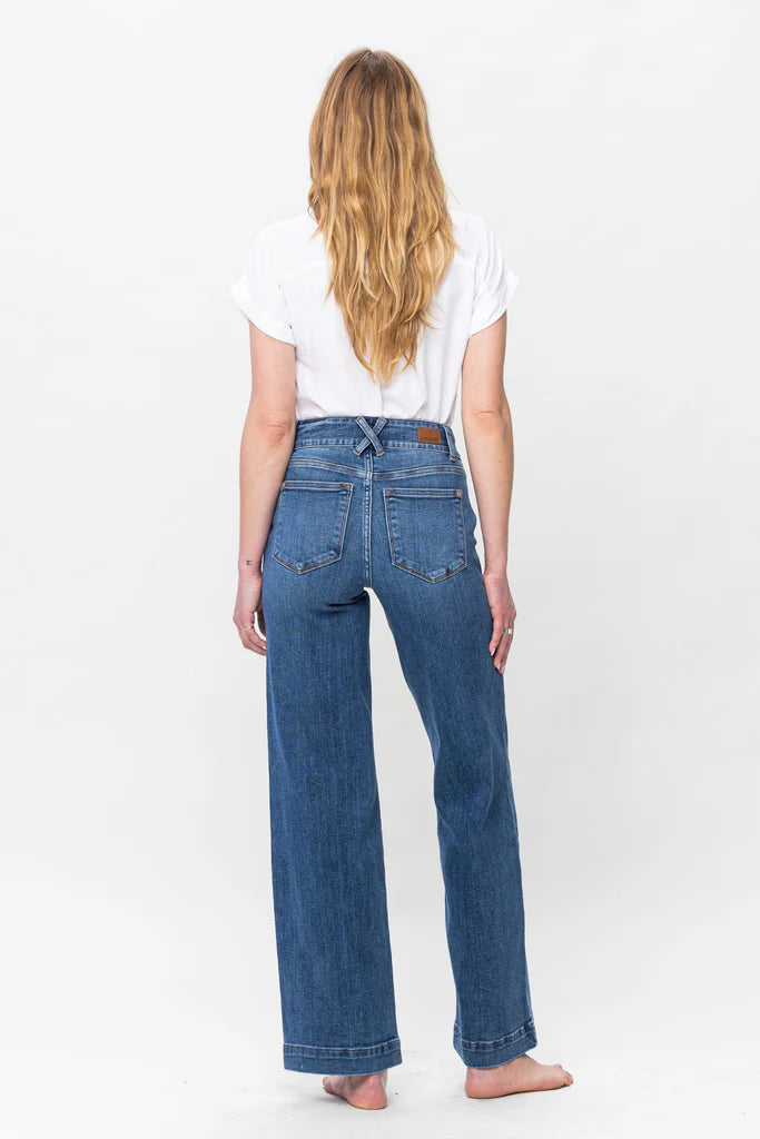 High Waist Double Button Wide Leg Jeans 82558