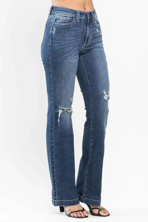 Mid Rise Hand Sand & Destroy Bootcut Jeans 82541