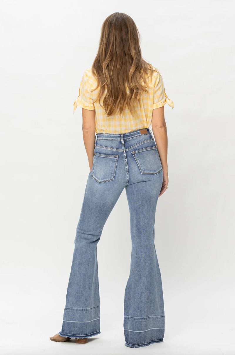 High Waisted Tummy Control Release Hem Flare Jeans 88486